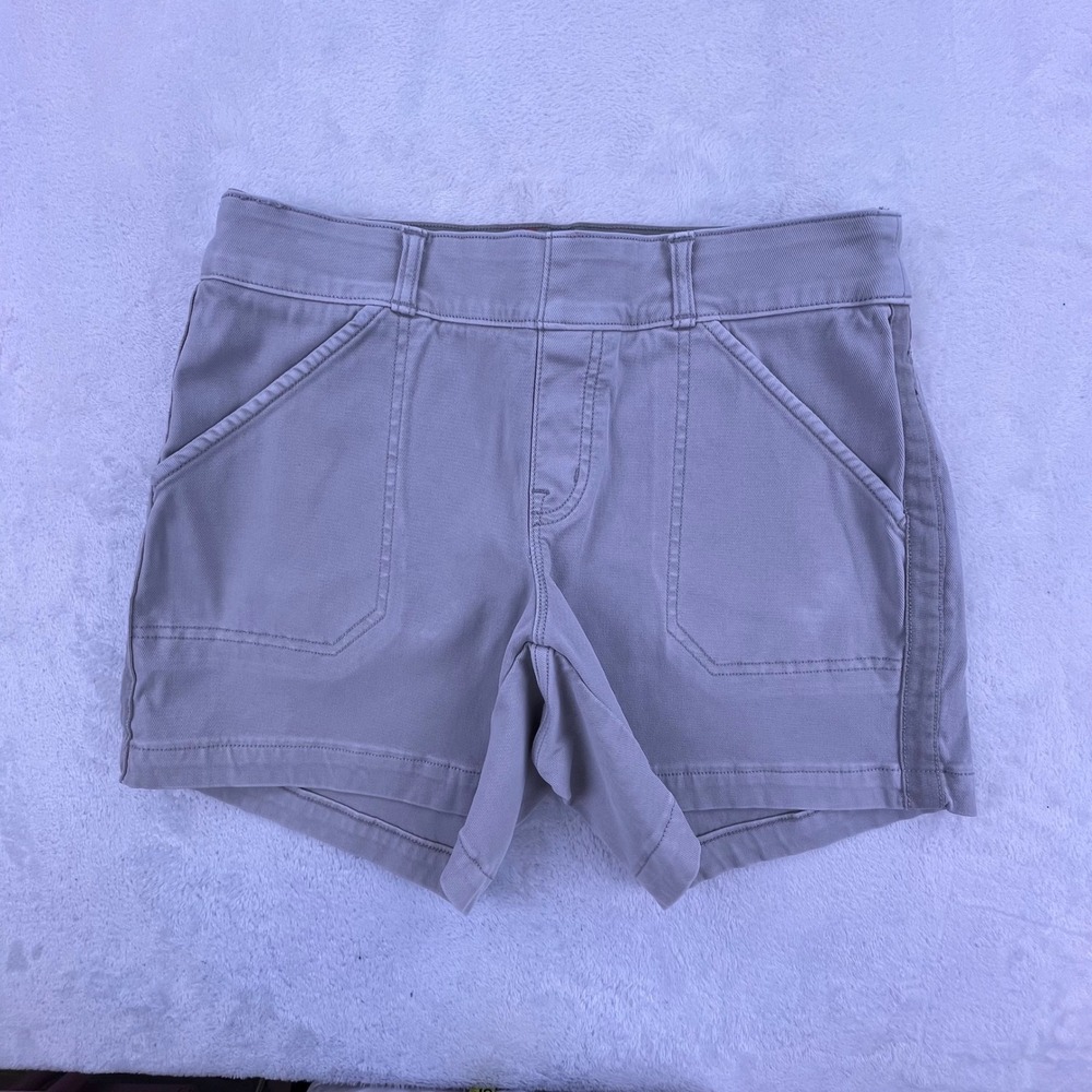 Spanx Womens Stretch Twill 4 Inch Shorts Grey Taupe Pull On Size Small 20306R